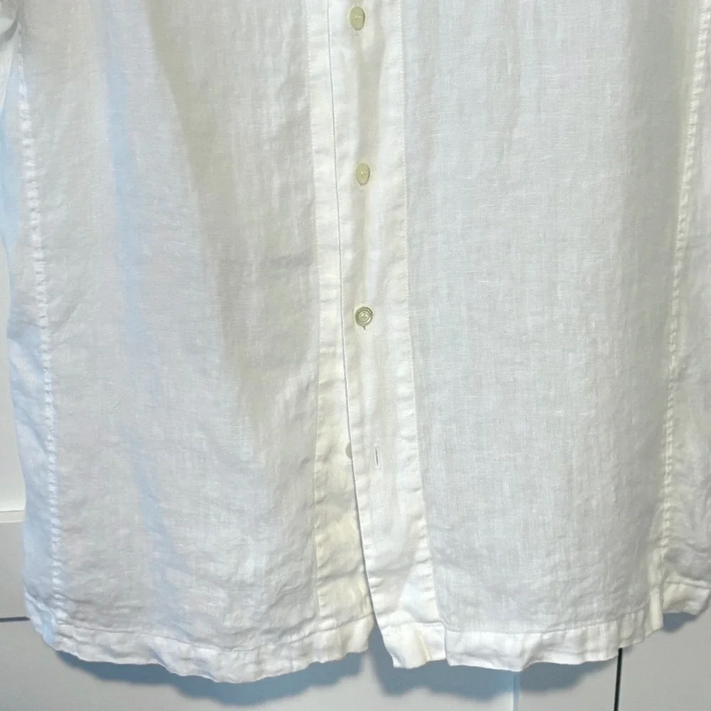Murano Men's White Linen Short Sleeved Casual Button Front Shirt in Size L‎